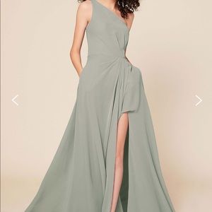 Dear Cleo bridesmaid dress, Sage green, size 4, one shoulder